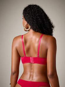 DreamPoppy Contrast Lace Super Push Up Bra & Panty Lingerie Set - Rose Red - View 2