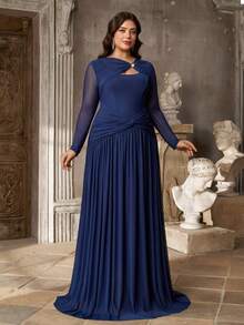 Aureia 2026 New Elegant Deep Royal Blue Mesh One-Shoulder Slimming Ruched Asymmetrical Twisted Split A-Line High Slit Dress, Suitable For Wedding Events, Bridesmaid Gown, All Formal Occasions, Heavy Embellished Evening Gown - Blue - View 7
