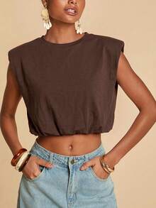 Travachic Tank Top Rajut Polos Wanita untuk Liburan - Coffee Brown - View 6