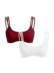 SHEIN Cheerettes 2件組女款素色休閒日常細肩帶運動內衣 - 彩色 - 查看 4