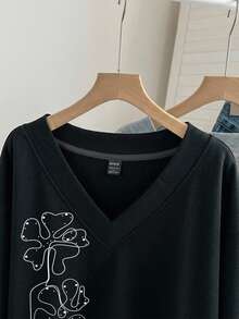 SHEIN LUNE 女款休閒V領抓絨衛衣2件套，適合秋冬，現代都市時尚商務休閒辦公穿搭，低調老錢風 - 彩色 - 查看 5