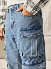 Norleigh Men's Casual Washed Straight Leg Cargo Jeans - Light Wash - View 5