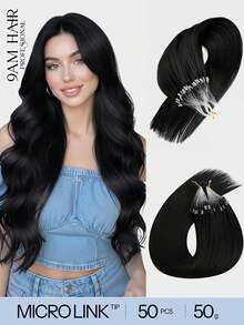 50g 50 Strands Micro Link Tip Hair Extensions 100% Real Human Hair, 16-24 Inch , Invisible Remy Cold Fusion Micro Link Tip Hair Extensions, #1 Jet Black,Long Straight Texture, Cold Fusion Installation, Buildable Fullness, Cosplay, Special Events - S1 - View 2