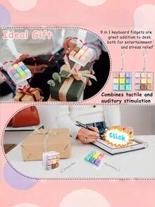 1 Buah Mainan Pereda Stres Keyboard 9-in-1, Gantungan Kunci Fidget Clicker dengan Tombol Tekan, Mainan Jari Sensorik Pereda Kecemasan untuk Kantor, Sekolah, Rumah, Gadget Dekompresi Portabel dalam Warna Macaron Morandi, Hadiah yang Bagus - MultiWarna - View 8