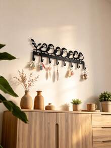1Pc Metal Key Hook With Cute Bird Pattern, Wall Mounted Powder Coated Rustproof Key Holder Rack, Artistic Decorative Entryway Hallway Organizer, Space Saving Hook Rack For Hats Keys Small Items, Easy Install Home Decor Accessories - Black - View 4