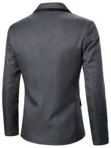 Men's Colorblock Long Sleeve British Business Style Blazer - Dark Grey - View 2