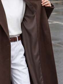 Struktiv Vintage Coffee Faux Suede Trench Coat, Notch Collar Adjustable Cuff Side Pocket Outerwear - Coffee Brown - View 4