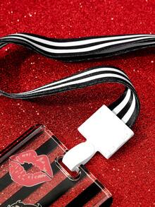 Betty Boop x SHEIN Black And White Striped Lanyard, Cute Cartoon Neck Hanging Key Rope For Women - Black and White - View 5