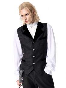 ROMWE MEN Men's Jacquard Lapel NeckSingle-Breasted Business Travel Suit Vest - Black - View 6