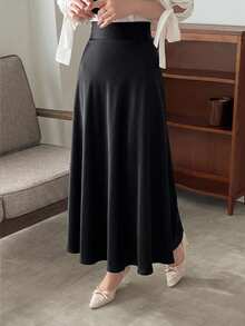 Dazy Tall Women's Elegant Satin Long Skirt Date Office Black Summer - Black - View 4