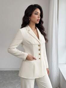 Modelyn Casual Fashion Versatile Commuting Minimalist Long Sleeve Women Blazer In Fall/Winter - Apricot - View 5