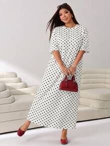 Solflare Plus Size Polka Dot Print T-Shirt Dress - White - View 6