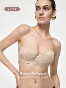 Bralution Women's Solid Color Lace Patchwork Front Closure Bra - Multicolor - View 5