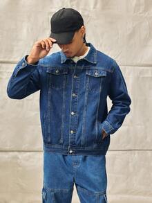 Norleigh Men Long Sleeve Thick Denim Jacket, Casual Outerwear For Spring And Autumn - Blue - View 6