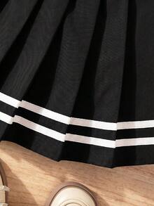 SHEIN 女童卡其色公主風半身裙，附腰帶與裝飾下擺 - 黑色 - 查看 6