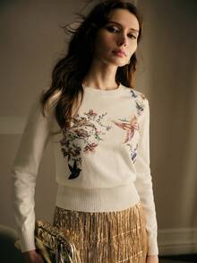 MOTF PREMIUM WOMEN'S AUTUMN/WINTER EMBROIDERED WIDE HEM SWEATER - White - View 6