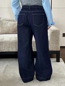 Dazy Plus Celana Jeans Denim Panjang Model Lurus Warna Biru Tua Polos, Serbaguna, Cocok untuk Perjalanan Sehari-hari di Musim Semi, Gugur, dan Musim Dingin - Dark Wash - View 2