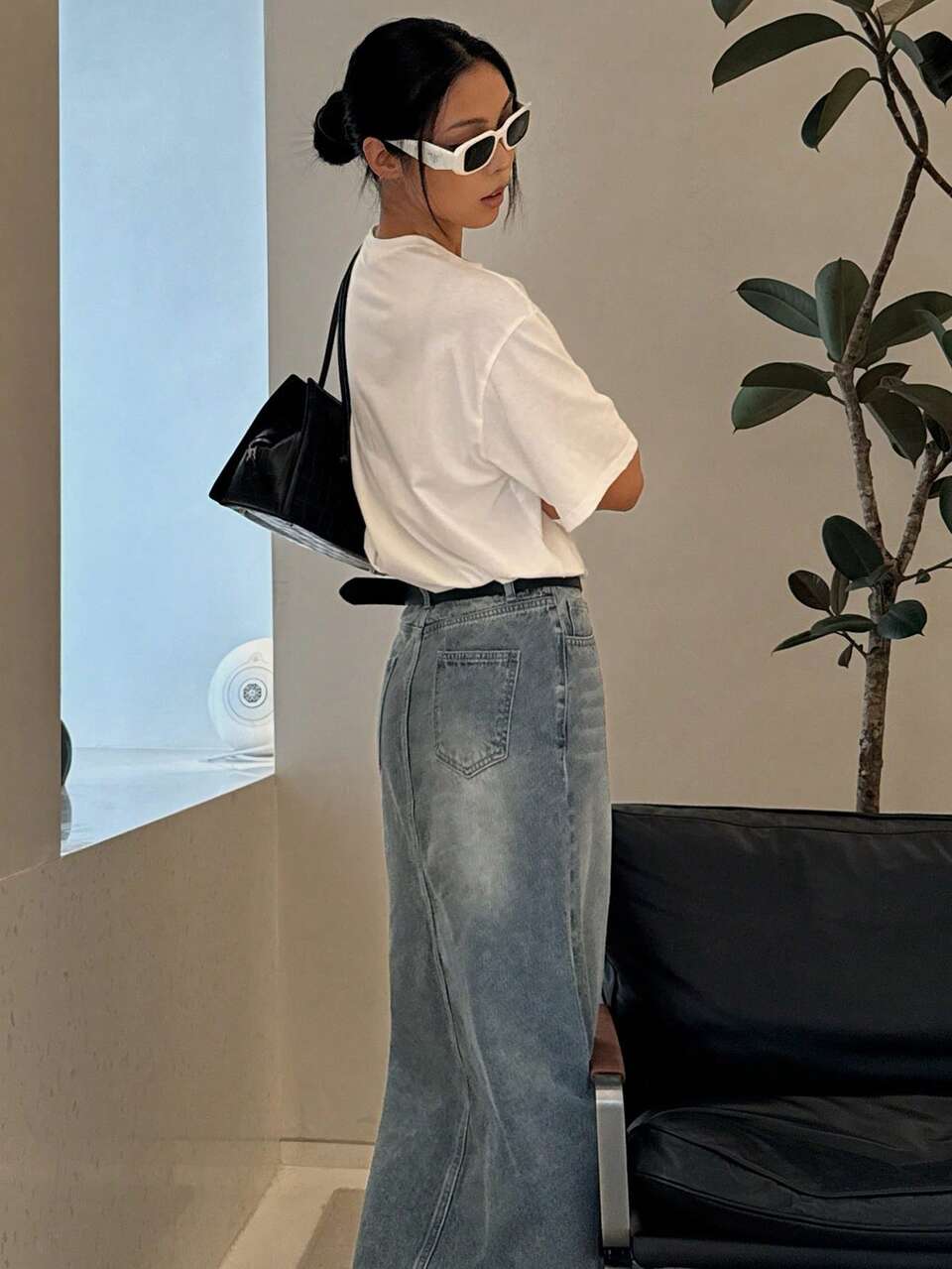 Women's Front Slit Straight Long Denim Skirt, Casual Chic