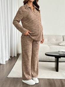 SHEIN Maternity Casual Top And Pants 2 Pieces Set For Autumn - Multicolor - View 6