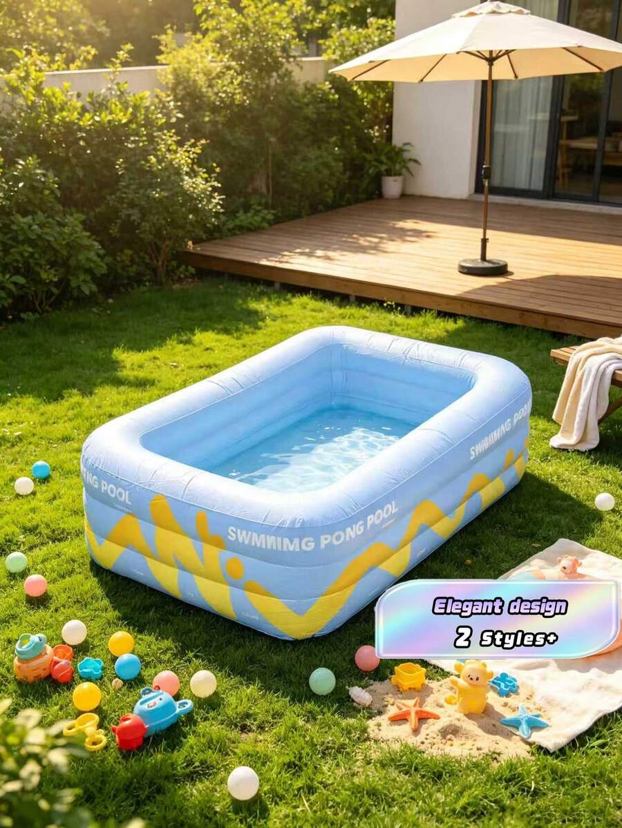 1pc Energetic Blue Inflatable Swimming Pool, Extra Large & Thick, Foldable, Suitable For Yard, Balcony, Lawn, Camping, Party, Easy To Set Up Home Mini Water Park, Durable & Spacious, Ideal For Play, Adult Relaxation, Family Gathering, Friend Party - C - View 1