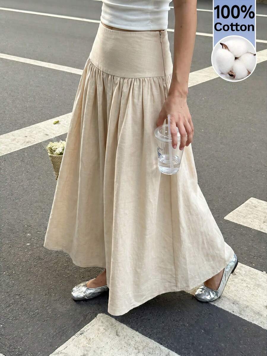 Serisse 女款素色百褶側拉鍊休閒裙,秋冬優雅正式商務時尚,開學季返校、返校舞會、新年派對適用 - 咖啡棕 - 查看 1