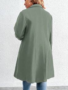 Elenzga Plus Size Women's Solid Color Fashion Versatile Daily Wear Wool Coat - Green - View 2