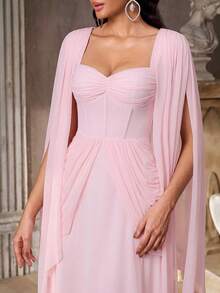 Aureia Elegant Luxurious Strapless Ruched Slimming Concealing Side Boob Slimming Fitted A-Line Trailing Evening Gown Suitable For Attending Parties, Balls, Birthdays, Gatherings, Award Ceremonies, Formal Ladies Dinner Dress (Heavy Workmanship Dress) - Baby Pink - View 8