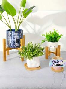 Bamboo Wood Plant Stand Rack 4 Legs Floor Flower Pot Holder Display Shelves For Indoor Outdoor Garden Patio Decorative Home Furniture - Yellow - View 1