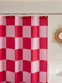 1PC Bright Pink Grid Bathroom Shower Curtain Durable Polyester Fabric No Drill Hooks Machine Washable For Modern Bathroom Decor Waterproof Mildew Resistant Easy Install Home Use - multicolor - View 4