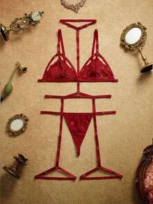 PinupPomp Conjunto de lencería sexy de encaje transparente - Rojo - Ver 1
