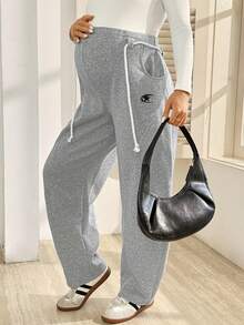 SHEIN Maternity Fashion Versatile Adjustable Waistband Pants With Pockets Fall - Light Grey - View 2
