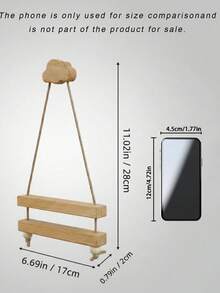 1pc Toilet Paper Holder Wall Mount - No Drilling Wooden Tissue Holder For Bathroom, Adjustable Rope Toilet Roll Holder With Cloud Hook - Multicolor - View 4