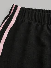 青少年女孩黑色寬鬆長褲，附織帶3D蝴蝶結，休閒日常百搭時尚街頭風 - 黑色 - 查看 3