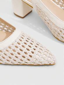 CUCCOO SZL Women's Fashion Pointed-Toe Woven Hollow Shoes Are Suitable For Summer Dating Party Style Commuter Thick High-Heeled Shoes - Apricot - View 5