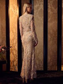 MOTF Soiréza ELEGANT WOMEN 3D FLORAL LONG SLEEVE MERMAID DRESS MAXI GOWN FOR WEDDING GUEST PROM EVENING PARTY - Champagne - View 4