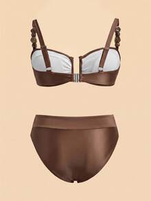Travachic Women's Vacation Beach Beaded Decor Swimsuit Set - Brown - View 2
