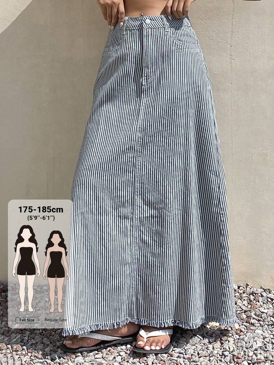 Livesso Tall Women's Striped Long Vacation Style Denim Skirt Fall - Light Wash - View 1