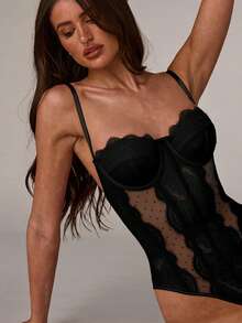 SHEIN BAE Women's Sexy Lace Polka Dot Mesh Patchwork Camisole Camisole - Black - View 4