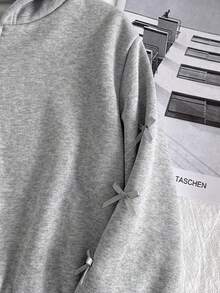 SHEIN Tween女孩 寬鬆休閒極簡舒適日常街頭風 短款長袖衛衣 秋季夾克 白色 返校季 - 灰色 - 查看 7