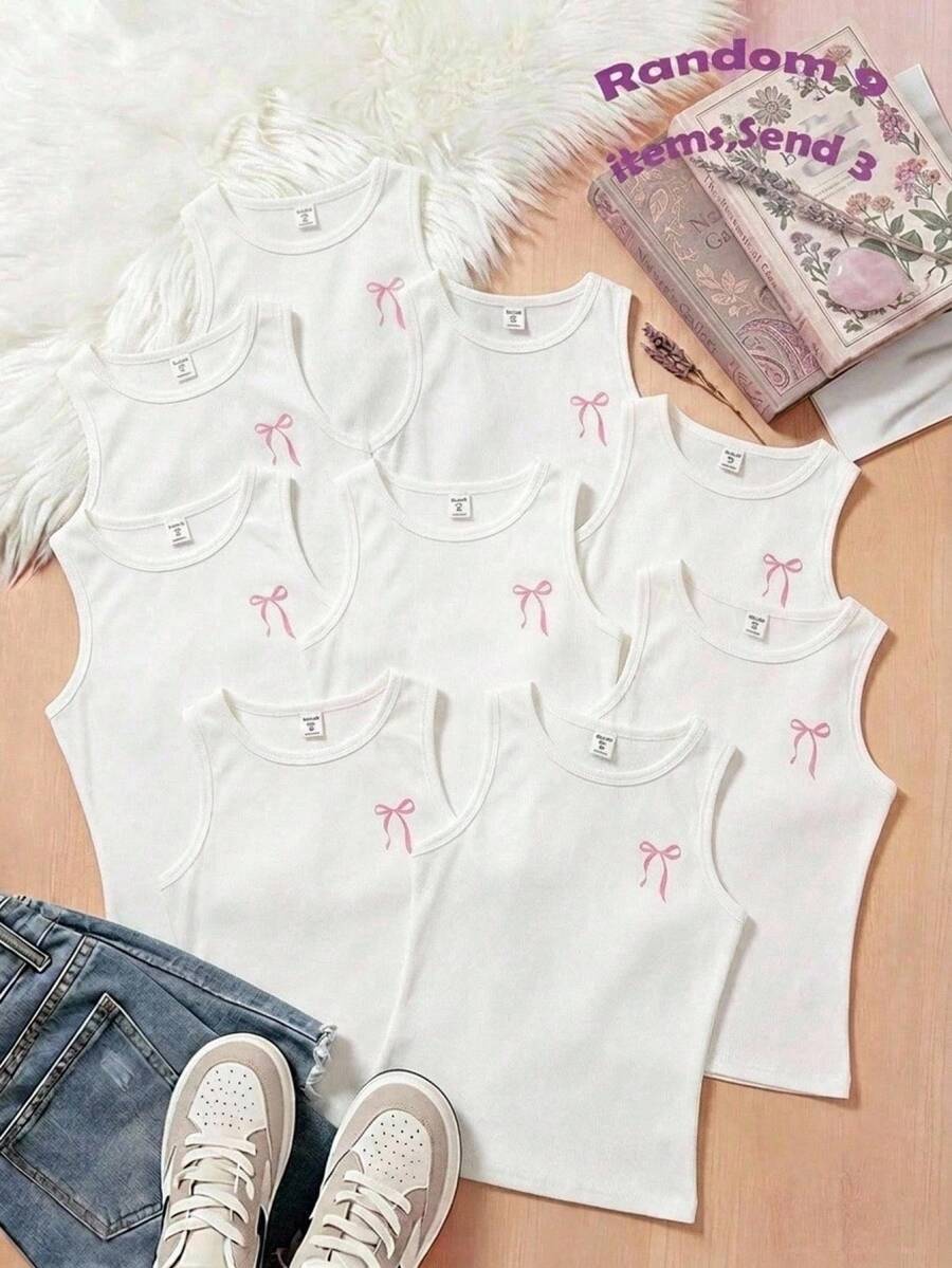 Áo tank top sát nách cổ tròn cho bé gái, bộ 3 cái - trắng - Xem 1