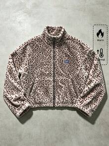 ROMWE MEN Street Life Men's Leopard Print Denim Pocket Long Sleeve Fuzzy Jacket - Multicolor - View 3