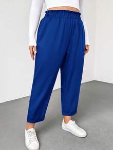 Shapeblank Pantalones de unicolor versátiles y casuales de talla grande - azul real - Ver 4
