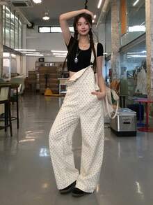 Women's Casual Polka Dot Denim Overalls And Jumpsuits Cute Tops Vacation - Apricot - View 6