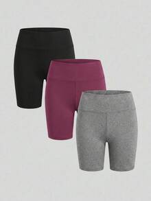 Sweetra Solid Color High Waist Seamless Sports Shorts - Multicolor - View 1