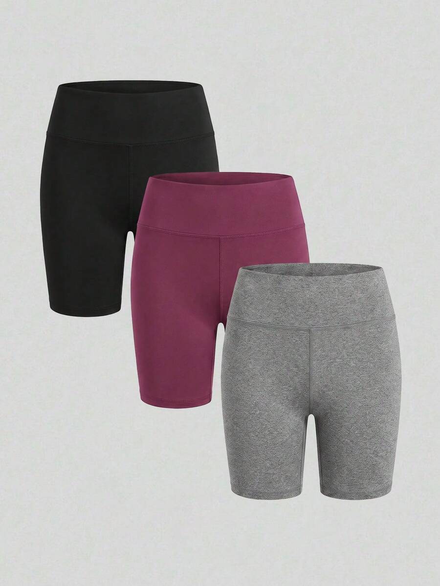 Sweetra Solid Color High Waist Seamless Sports Shorts - Multicolor - View 1