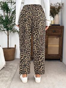 EMERY ROSE Celana Panjang Kasual Wanita Motif Leopard dengan Saku untuk Pemakaian Sehari-hari - Coklat - View 2