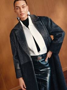MOTF PREMIUM WOMEN'S COLORBLOCK LAPEL COLLAR OVERCOAT - Dark Grey - View 6