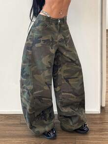StreetHx Plus Size Camouflage Print Curved Leg Jeans - Multicolor - View 5