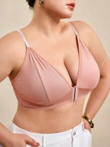 Hourtrue Plus Size Comfortable Wireless Front-Closure Bra - Apricot - View 4