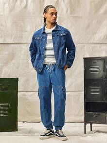 Norleigh Men Long Sleeve Thick Denim Jacket, Casual Outerwear For Spring And Autumn - Blue - View 5